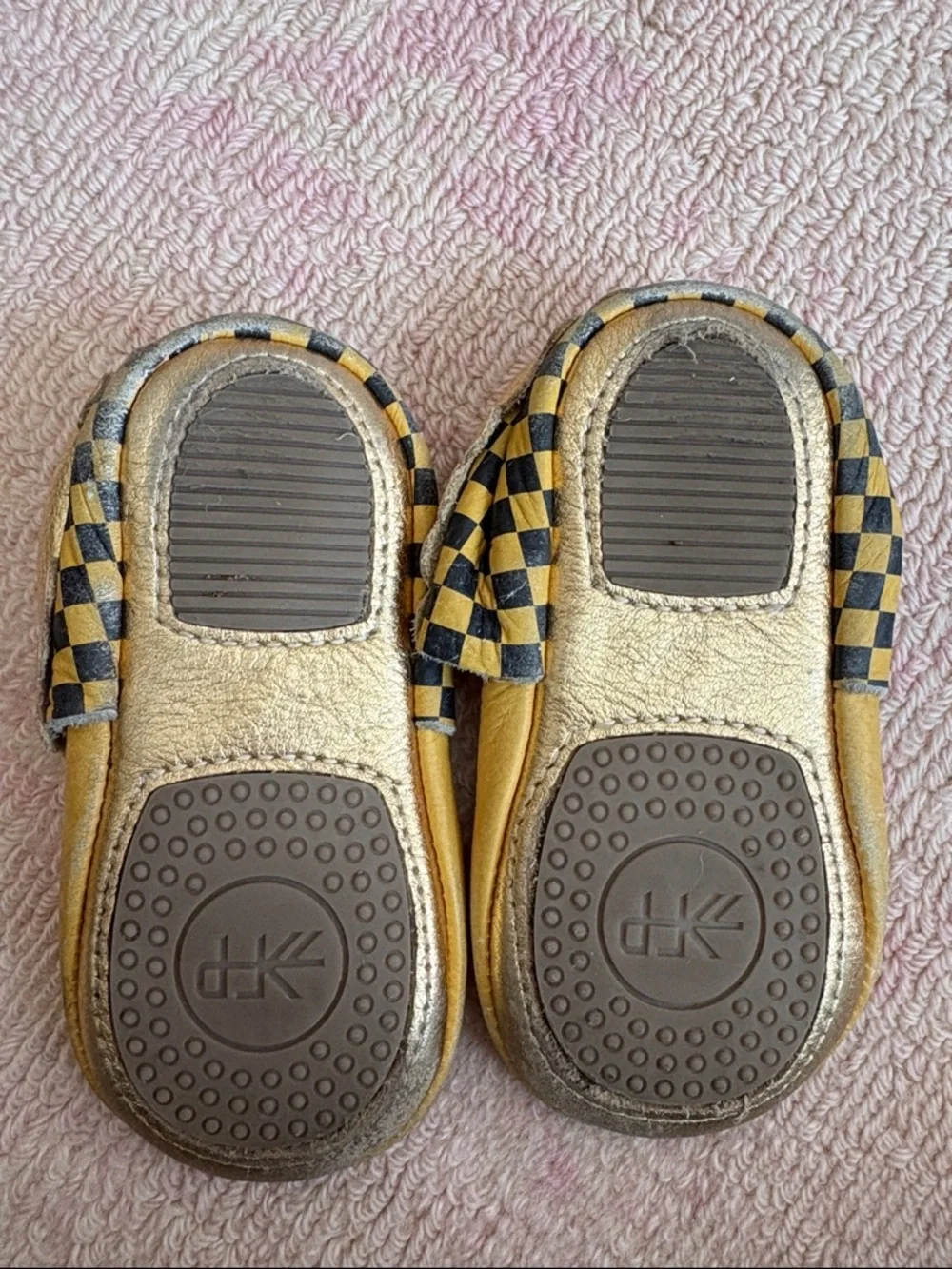 Freshly Picked White Patterned Moccasins & Gold Hufflepuff Soft Soles